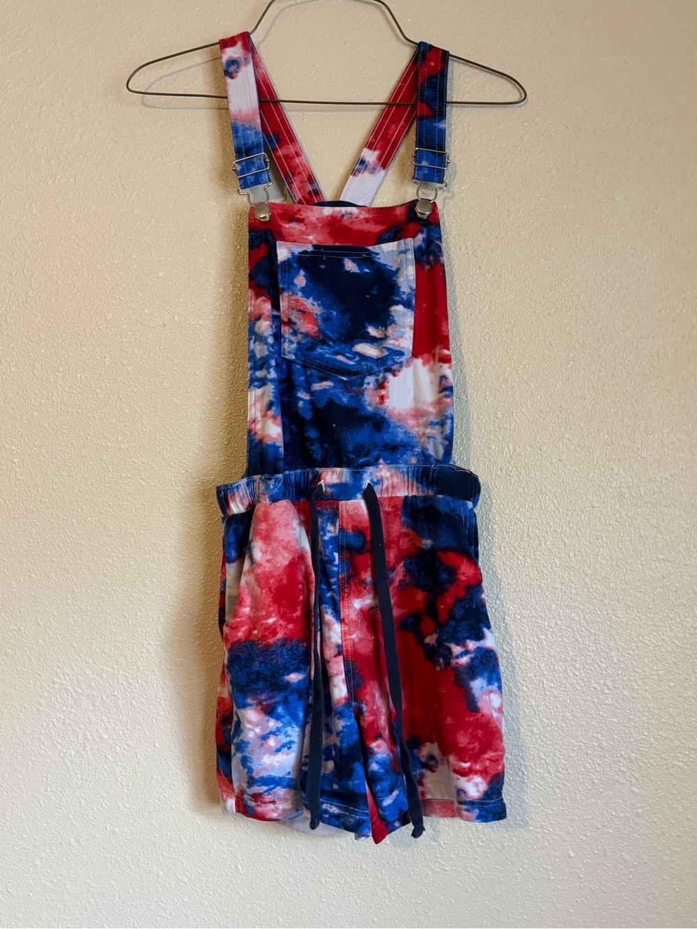 Women’s Tie-Dye Red & Blue Overalls with Adjustable Straps
